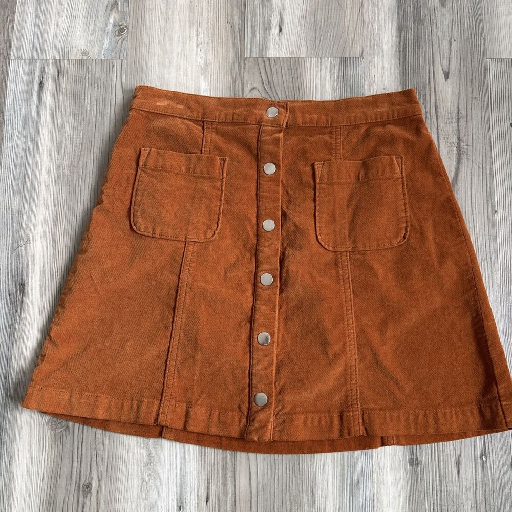 Urban Outfitters Women’s Cotton Burnt Orange Corduroy Mini Skirt Button Front  M
